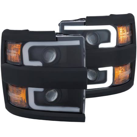 ANZO Headlights, Tail Lights and More  - ANZO Projector Headlights With Plank Style Design Black w/Amber 15-17 Chevrolet Silverado 2500/3500