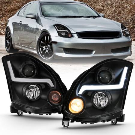 ANZO Headlights, Tail Lights and More  - ANZO 2003-2007 Infiniti G35 Projector Headlight Plank Style Black (HID Compatible, No HID Kit )