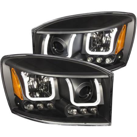 ANZO Headlights, Tail Lights and More  - ANZO 2006-2008 Dodge Ram 1500 Projector Headlights w/ U-Bar Black