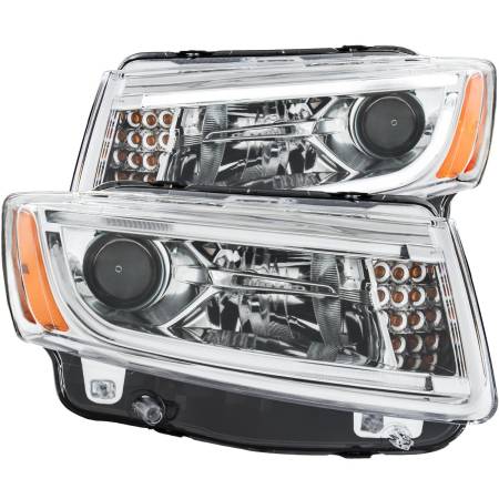 ANZO Headlights, Tail Lights and More  - ANZO 2014-2015 Jeep Grand Cherokee Projector Headlights w/ Plank Style Design Chrome