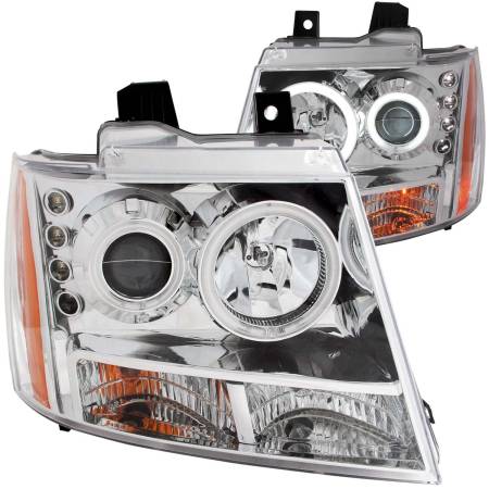 ANZO Headlights, Tail Lights and More  - ANZO 2007-2013 Chevrolet Avalanche Projector Headlights w/ Halo Chrome