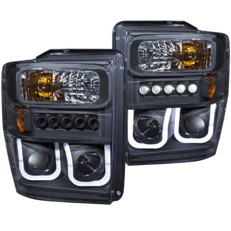 ANZO Headlights, Tail Lights and More  - ANZO 2008-2010 Ford F-250 Projector Headlights w/ U-Bar Black