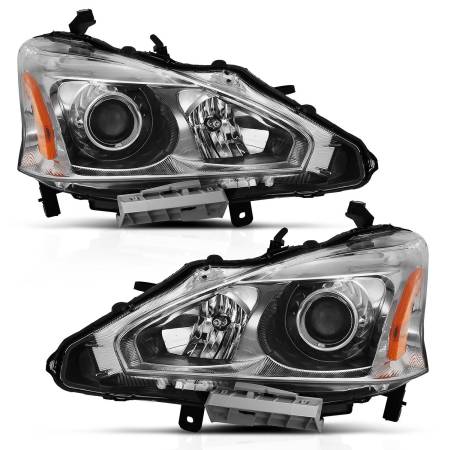 ANZO Headlights, Tail Lights and More  - ANZO 2013-2015 Nissan Altima Projector Headlight Chrome Amber