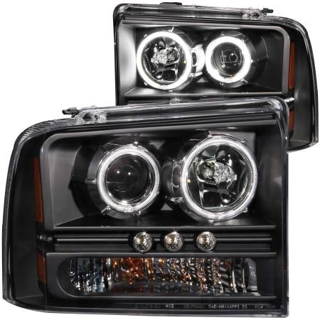 ANZO Headlights, Tail Lights and More  - ANZO 2005-2007 Ford Excursion Projector Headlights w/ Halo Black w/ LED Strip (CCFL) 1pc