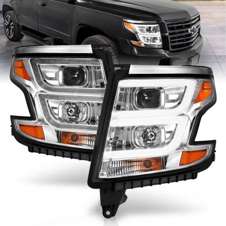 ANZO Headlights, Tail Lights and More  - ANZO 2015-2020 Chevy Tahoe Projector Headlights Plank Style Chrome w/DRL