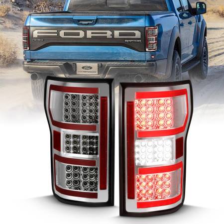 ANZO Headlights, Tail Lights and More  - ANZO 2018-2019 Ford F-150 LED Taillight Chrome (Red Light Bar) (w/ Sequential)