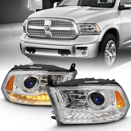 ANZO Headlights, Tail Lights and More  - ANZO 2009-2018 Dodge Ram 1500 Projector Plank Style Switchback H.L Halo Chrome Amber (OE Style)