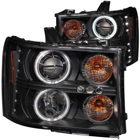 ANZO Headlights, Tail Lights and More  - ANZO 2007-2013 Gmc Sierra 1500 Projector Headlights w/ Halo Black