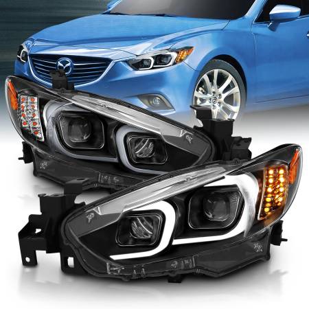 ANZO Headlights, Tail Lights and More  - ANZO 2014-2015 Mazda 6 Projector Headlights w/ Plank Style Design Black