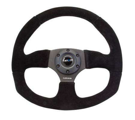 NRG Innovations - NRG Innovations Reinforced Steering Wheel (320mm Horizontal / 330mm Vertical) Black Suede w/Black Stitching