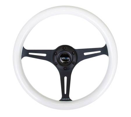 NRG Innovations - NRG Innovations Classic Wood Grain Steering Wheel (350mm) Glow-N-The-Dark Green Grip w/Black 3-Spoke Center