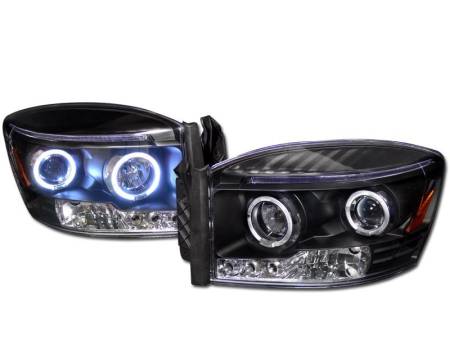 I3 Enterprise - I3 06-08 Dodge Ram Twin Halo Projector Headlight W/Led W/Amber (Jdm Black)