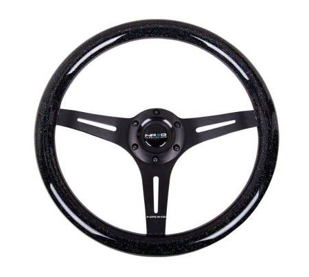 NRG Innovations - NRG Innovations Classic Wood Grain Steering Wheel (350mm) Black Sparkled Grip w/Black 3-Spoke Center