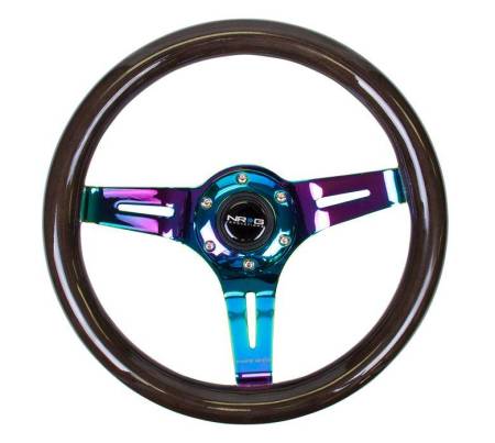 NRG Innovations - NRG Innovations Classic Wood Grain Steering Wheel (310mm) Black w/Neochrome 3-Spoke Center