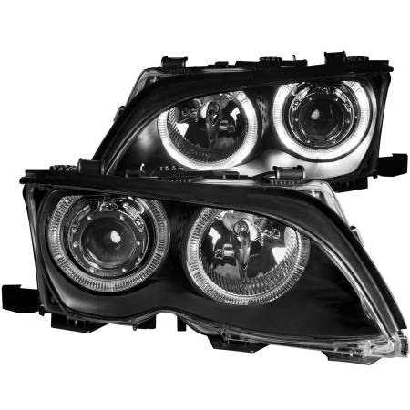 ANZO Headlights, Tail Lights and More  - ANZO 2002-2005 BMW 3 Series E46 Projector Headlights w/ Halo Black