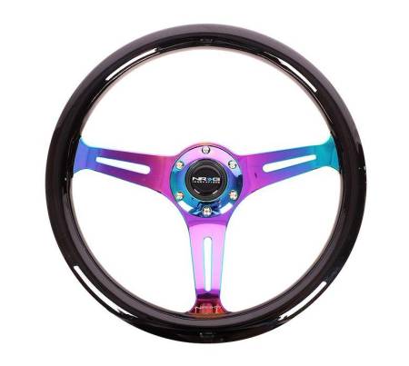 NRG Innovations - NRG Innovations Classic Wood Grain Steering Wheel (350mm) Black Paint Grip w/Neochrome 3-Spoke Center