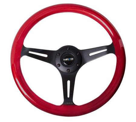 NRG Innovations - NRG Innovations Classic Wood Grain Steering Wheel (350mm) Red Pearl/Flake Paint w/Black 3-Spoke Center