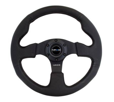 NRG Innovations - NRG Innovations Reinforced Steering Wheel (320mm) Black Leather w/Black Stitching