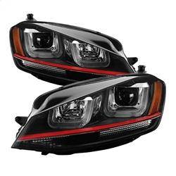 Spyder Auto - Spyder Volkswagen Golf VII 14-16 Projector Headlights DRL LED Red Stripe Blk PRO-YD-VG15-RED-DRL-BK