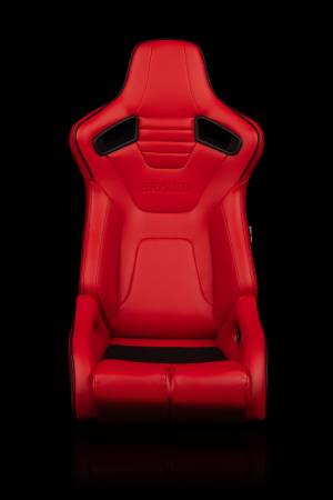 BRAUM RACING SEATS & MORE - BRAUM Racing Elite-R Series Sport Seats - Red Leatherette (Black Stitching / Black Piping) - Pair