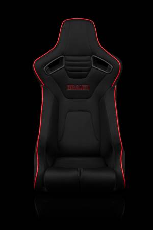 BRAUM RACING SEATS & MORE - BRAUM Racing Elite-R Series Fixed Back Bucket Seat - Black Polo Cloth (Red Stitching / Red Piping) - Each