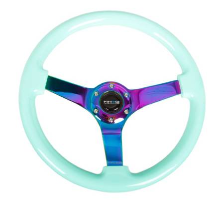 NRG Innovations - NRG Innovations Reinforc Steering Wheel (350mm / 3in. Deep) Minty Fresh Wood Grain w/Neochrome 3-Spoke Center