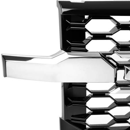 Spec'D Tuning Products - Spec-D 2019-2022 Chevrolet Silverado 1500 WT Glossy Black Honeycomb Hood Grille w/ Chrome Trim