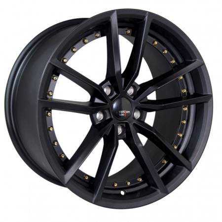 Option Lab Wheels - Option Lab Wheels Rim S409 18x9.5 ET35 5x100 73.1CB Matte Black w/Gold Rivets