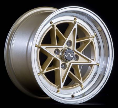 JNC Wheels - JNC Wheels Rim JNC025 GOLD Machined Face Gold Rivets 15x8 4x100 ET25