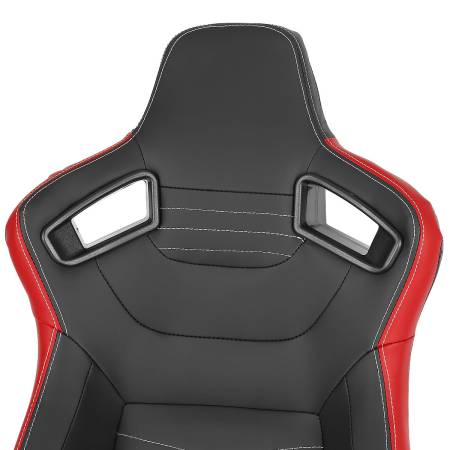 Spec'D Tuning Products - Spec-D Fully Reclinable Black & Red PVC Leather White Stitch Bucket Racing Seat w/ Sliders - Driver Side Only