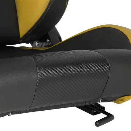 Spec'D Tuning Products - Spec-D Fully Reclinable Black & Yellow PVC Leather Carbon Fiber Style Bucket Racing Seat w/ Sliders - Driver Side Only