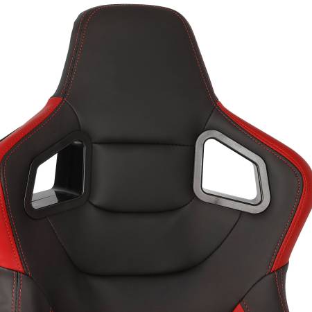 Spec'D Tuning Products - Spec-D Fully Reclinable Black & Red PVC Leather Carbon Fiber Style Bucket Racing Seat w/ Sliders - Passenger Side Only