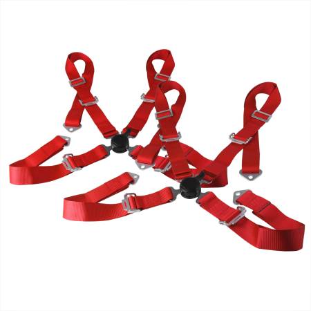 Spec'D Tuning Products - Spec-D Universal Red 4 Point Quick Release Camlock Racing Seat Belt Safety Harness