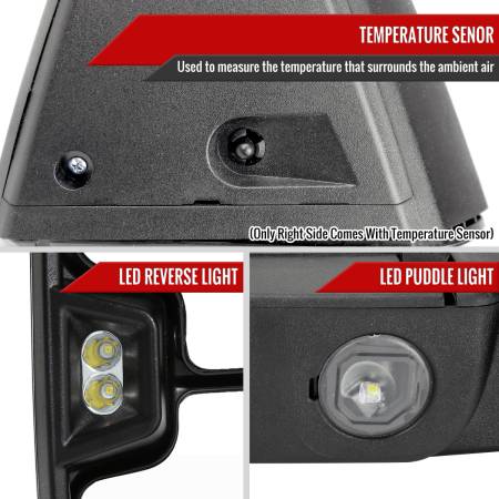 Spec'D Tuning Products - Spec-D 2019-2022 Chevrolet Silverado 1500 Power Adjustable, Heated, & Manual Extendable Black Towing Mirrors w/ Smoke Lens LED Turn Signal & Clearance Lights