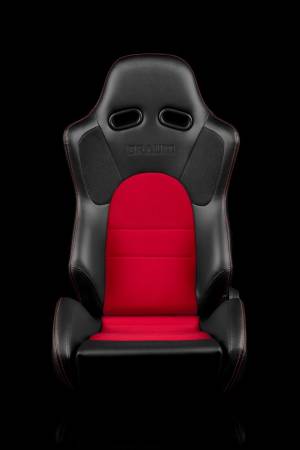 BRAUM RACING SEATS & MORE - BRAUM Racing Advan Series Sport Seats - Black Leatherette with Red Fabric Insert - Pair