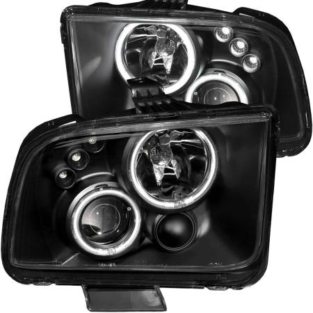 ANZO Headlights, Tail Lights and More  - ANZO 2005-2009 Ford Mustang Projector Headlights w/ Halo Black