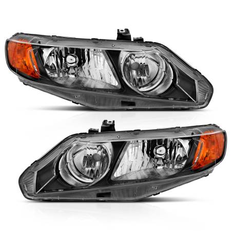 ANZO Headlights, Tail Lights and More  - ANZO 2006-2011 Honda Civic 4 Door Crystal Headlight Black Amber (OE Replacement)