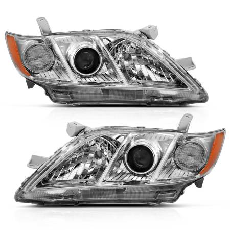 ANZO Headlights, Tail Lights and More  - ANZO 2007-2009 Toyota Camry Projector Headlight Chrome Amber (OE Replacement)