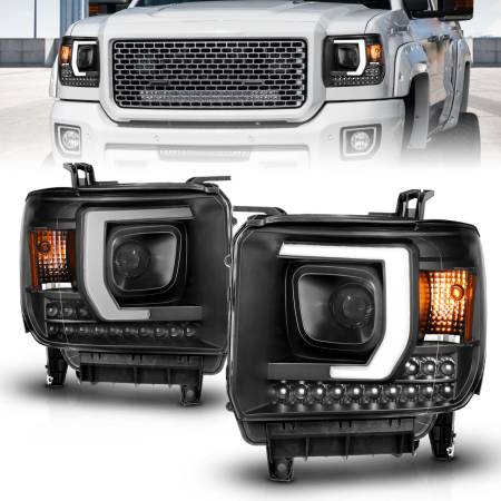 ANZO Headlights, Tail Lights and More  - ANZO 2014-2015 Gmc Sierra 1500HD Projector Plank Style Headlight Black W/ Drl