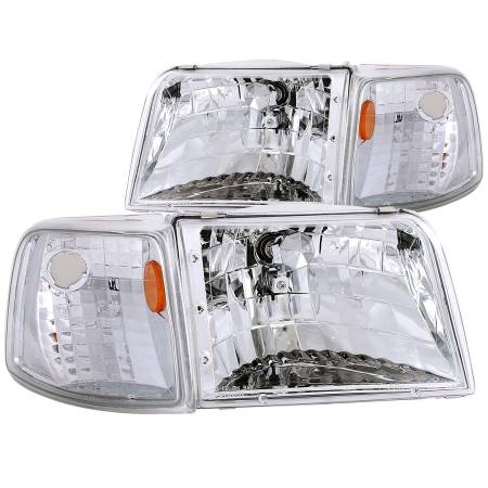 ANZO Headlights, Tail Lights and More  - ANZO 1993-1997 Ford Ranger Crystal Headlights Chrome w/ Corner Lights 2pc