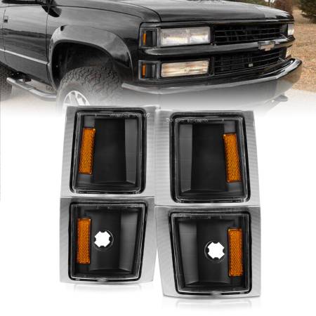 ANZO Headlights, Tail Lights and More  - ANZO 1994-1998 Chevrolet Blazer Corner Lights Black Housing Clear Lens w/ Amber Reflector