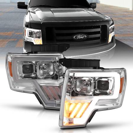 ANZO Headlights, Tail Lights and More  - ANZO 2009-2014 Ford F-150 Projector Headlight Chrome Amber