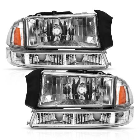 ANZO Headlights, Tail Lights and More  - ANZO 1997-2004 Dodge Dakota Crystal Headlight Set Chrome Amber