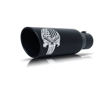 Gibson Performance Exhaust - Gibson Patriot Skull Rolled Edge Angle-Cut Tip- 5in OD/2.25-2.5in Inlet/12in Length - Black Ceramic