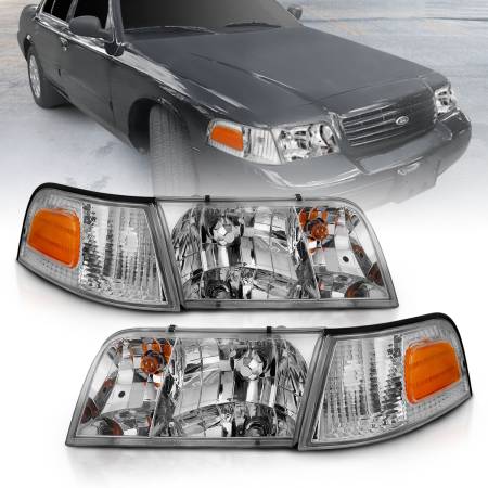 ANZO Headlights, Tail Lights and More  - ANZO 1998-2005 Ford Crown Victoria Crystal Headlight Chrome With Bumper Light (OE)