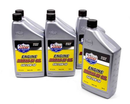 Lucas Oil - Lucas Motor Oil - Break-In - High Zinc - 20W50 - Conventional - 1 qt - Set of 6