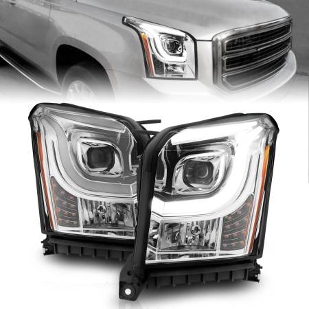 ANZO Headlights, Tail Lights and More  - ANZO 2015-2017 GMC Yukon XL Projector Headlights W Lightbar - Chrome/Amber