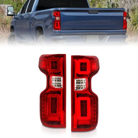 ANZO Headlights, Tail Lights and More  - Anzo 19-21 Chevy Silverado Work Truck Full LED Tailights Chrome Housing Red Lens G2(w/C Light Bars)