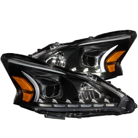 ANZO Headlights, Tail Lights and More  - ANZO 2013-2014 Nissan Altima Projector Headlights w/ Plank Style Design Black