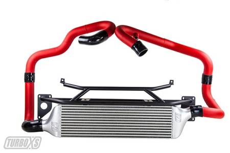 Turbo XS - Turbo XS Front Mount Intercooler Kit Wrinkle Red Pipes 2015+ Subaru STi.